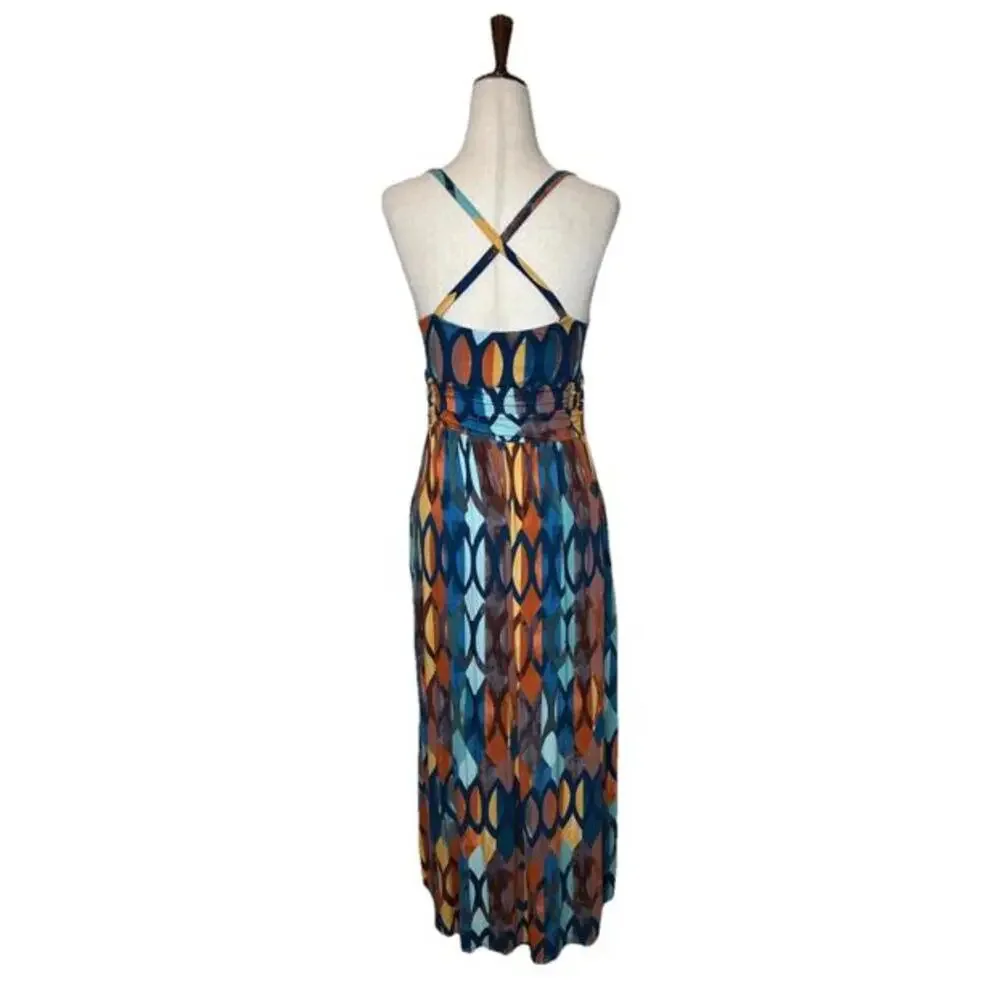 Maeve Anthropologie Small Petite Noetzie Maxi Dress Geometric Crisscross Back - Picture 5 of 9